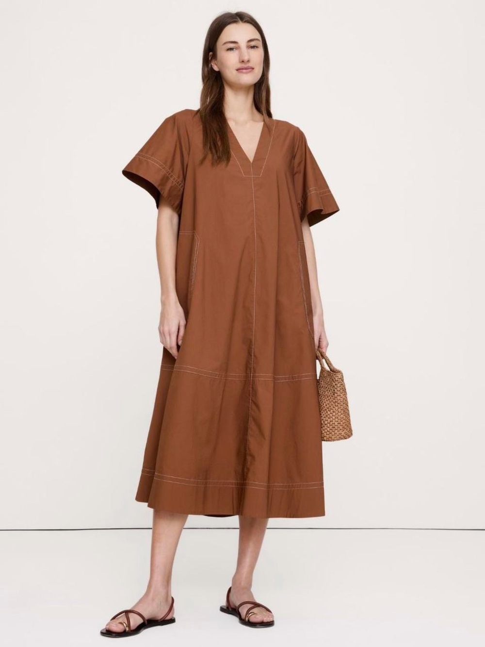 NWT BANANA REPUBLIC COTTON POPLIN TRAPEZE MIDI DRESS